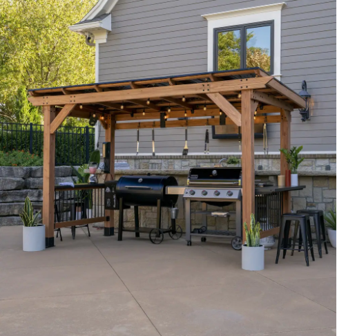 Backyard Discovery 12 ft x 6.5 ft Saxony XL Wooden Grill Gazebo with Steel Roof